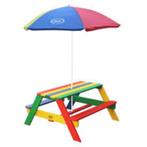 AXI Picknicktafel met Parasol Regenboog kleuren 50% korting, Nieuw, Rechthoekig, Ophalen of Verzenden, Hout