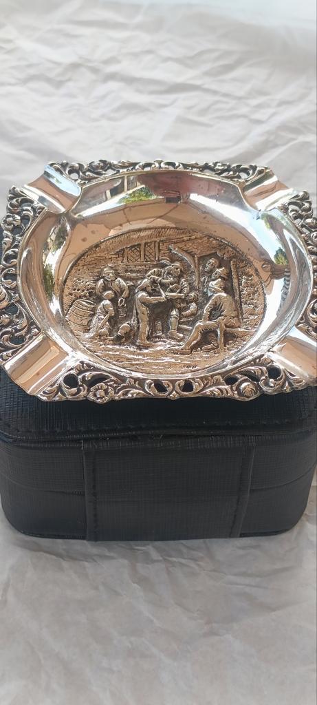 Verzilverd Asbak met Tafereel, Antiek en Kunst, Antiek | Goud en Zilver, Zilver, Ophalen of Verzenden