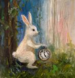 Miniatuur olieverf schilderijen met witte konijn, Huis en Inrichting, Woonaccessoires | Schilderijen, Tekeningen en Foto's, Minder dan 50 cm