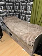 1 persoons bed met opbergruimte 200x90x75, Ophalen, 90 cm, Eenpersoons, Wit