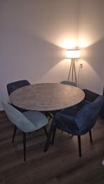 Betonlook eettafel met 4 Kwantum stoelen, Huis en Inrichting, Stoelen, Ophalen, Gebruikt, Blauw, Vier