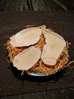 Schaal met 3 kaarsen in oester, Overige materialen, Nieuw, Crème, Ophalen of Verzenden