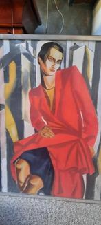 art deco pastel dame in rood T.de lempicka door L van langen, Antiek en Kunst, Kunst | Schilderijen | Klassiek, Ophalen of Verzenden