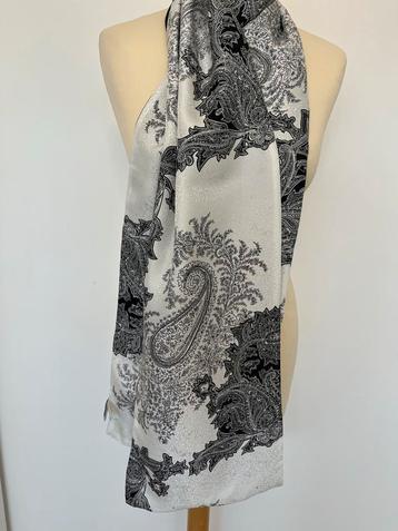 Silk & Cashmere Zijde Sjaal Zwart/Grijs 25x170 beschikbaar voor biedingen