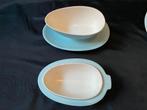 Retro Set van 2 Petrus Regout ovale sauskommen met blauwe ra, Ophalen, Gebruikt, Schaal of Schalen, Overige stijlen