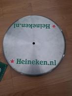 Heineken bier ronde rvs stalen schijf klok ?, Verzamelen, Biermerken, Ophalen of Verzenden, Zo goed als nieuw, Reclamebord, Plaat of Schild