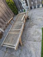 Teak houten ligbed met verstelbare rugleuning en benen, Ophalen, Zo goed als nieuw