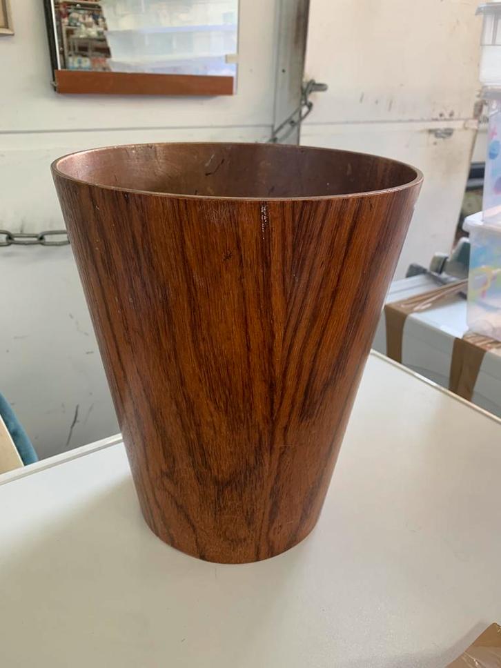 Prullenbak Vintage Scandinavische teakhouten prullenmand, Huis en Inrichting, Woonaccessoires | Paraplubakken, Zo goed als nieuw