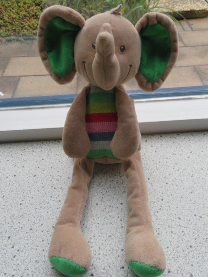 Olifant merk Nicotoy met gestreept lijf groen oren, Kinderen en Baby's, Speelgoed | Knuffels en Pluche, Gebruikt, Olifant, Ophalen of Verzenden
