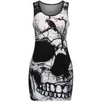Gothic skulls jurk sexy doodskoppen skater punk 34 36 38 40, Nieuw, Verzenden