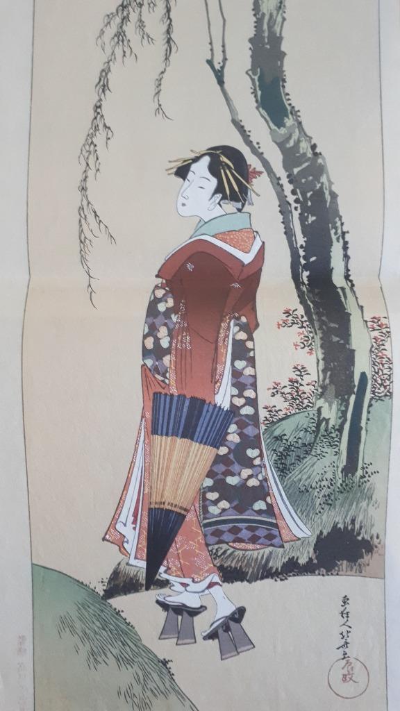 Japanse Houtblok Prent Hokusai Vrouw Takamizawa ca 1950, Antiek en Kunst, Kunst | Niet-Westerse kunst, Verzenden
