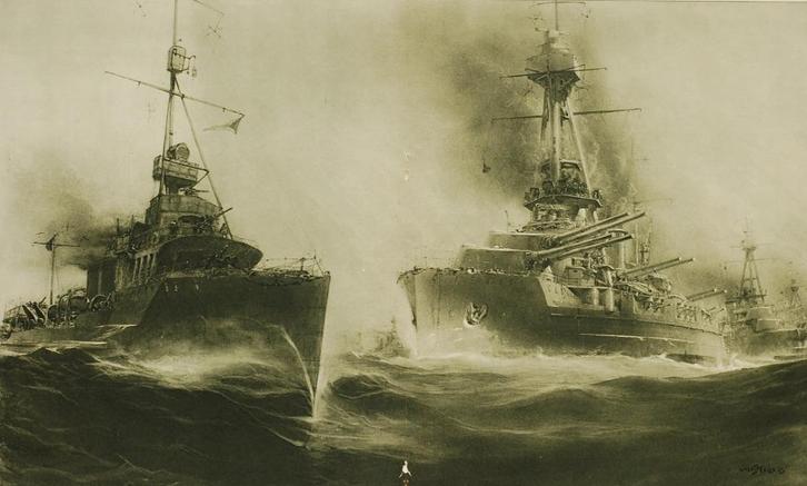Squadron torpedoboot en slagschip - Antieke illustratie, Verzamelen, Foto's en Prenten, Zo goed als nieuw, Voor 1940, Verzenden