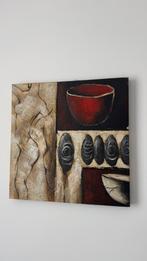 Olieverfschilderij – Abstract met rode accenten (60x60 cm), Antiek en Kunst, Kunst | Schilderijen | Abstract, Ophalen