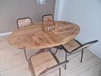 Ovale eettafel met 4 stoelen van ruw mangohout., Huis en Inrichting, 50 tot 100 cm, Industrieel, 150 tot 200 cm, Vier personen