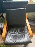 Leren Relaxstoel met Houten Frame, Ophalen, Gebruikt, Zwart, Hout
