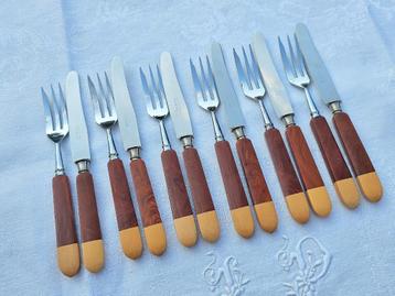ART DECO 6 taartvorkjes / gebakvorkjes + 6 gebakmesjes beschikbaar voor biedingen