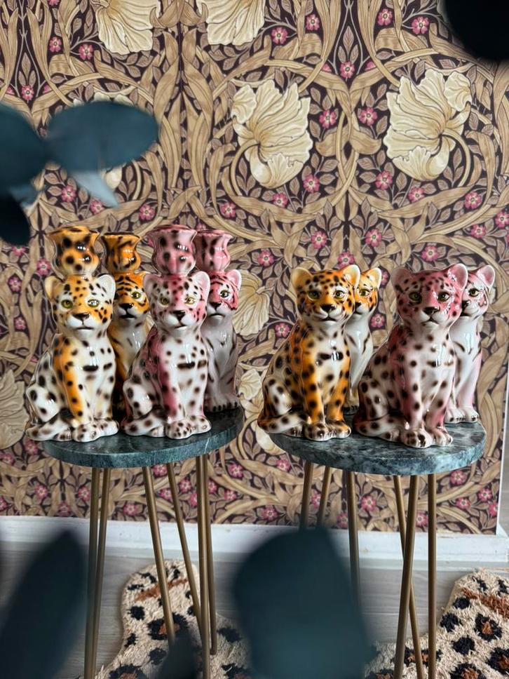 Luipaard kandelaar beeld tijger roze bruin Italië nieuw deal, Antiek en Kunst, Kunst | Beelden en Houtsnijwerken, Ophalen of Verzenden