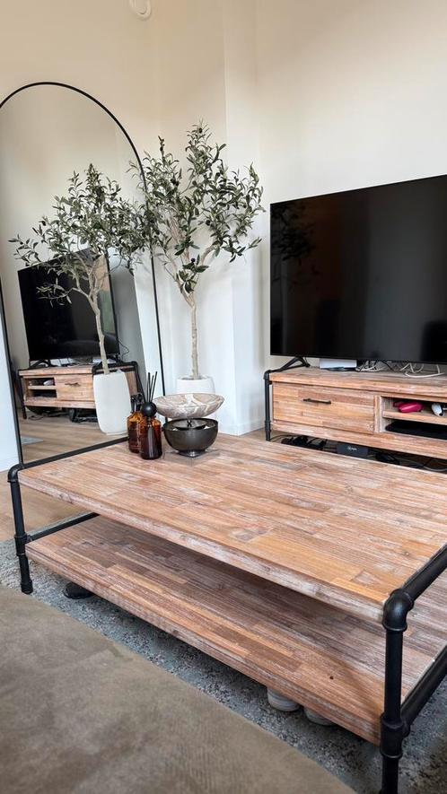 Meubelset knibbeler acaciahout industrieel, Huis en Inrichting, Tafels | Salontafels, Zo goed als nieuw, Minder dan 50 cm, 150 tot 200 cm