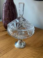 Kristallen Bonbonnière met Deksel en zilveren voet, Antiek en Kunst, Antiek | Glas en Kristal, Ophalen of Verzenden