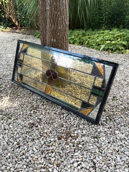 Glas in lood bovenlicht in dubbel glas, Doe-het-zelf en Verbouw, Glas en Ramen, Gebruikt, Gevelraam of Ruit, Minder dan 80 cm