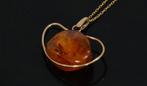 Barnsteen amber 14k gouden ketting hanger Rusland vintage, Verzenden, Goud, Hanger, Met edelsteen