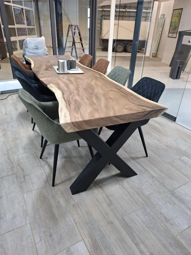 Boomstamtafel NIEUW incl 8 stoelen, Huis en Inrichting, Tafels | Eettafels, Nieuw, 50 tot 100 cm, 200 cm of meer, Vijf personen of meer
