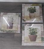 Drie x schilderijtjes kruiden 29x29 nieuw, Ophalen of Verzenden, Nieuw, Minder dan 50 cm, Minder dan 50 cm