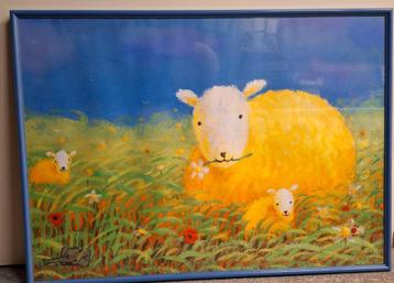 Blauwe aluminium lijst met schaap 50x70  beschikbaar voor biedingen