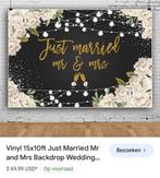 Grote Just Married banner / spandoek, Hobby en Vrije tijd, Feestartikelen, Versiering, Ophalen of Verzenden, Zo goed als nieuw