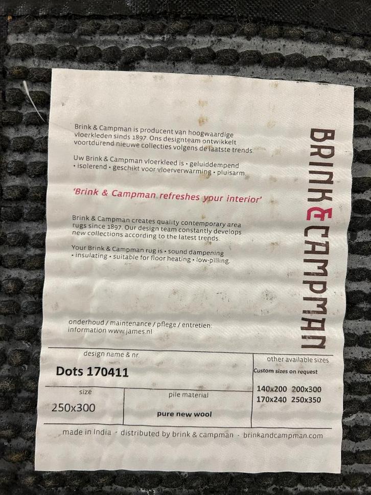 Vloerkleed Dots 170411 van Brink & Campman 250x300, Huis en Inrichting, Stoffering | Tapijten en Kleden, Nieuw, 200 cm of meer