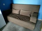 Rode slaapbank bedbank met bruine hoes en kussens, Ophalen, Gebruikt, Rood, Tweepersoons