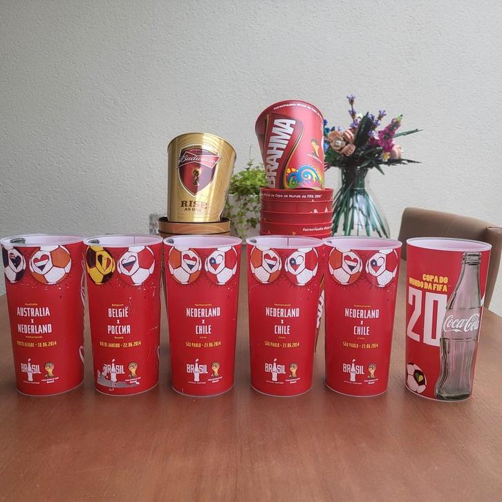 Coca Cola, Brahma en Budweiser WK 2014 Bekers Brazilië, Huis en Inrichting, Keuken | Servies, Gebruikt, Glas of Glazen, Overige stijlen