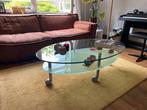 Salontafel van glas op wielen, Huis en Inrichting, Tafels | Salontafels, Ophalen, 100 tot 150 cm, 50 tot 100 cm, Glas