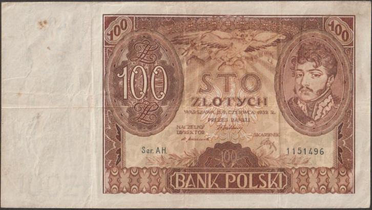 Polen 100 zlotych 1932 gebruikt p.74a (nr 38), Postzegels en Munten, Bankbiljetten | Europa | Niet-Eurobiljetten, Los biljet, Polen