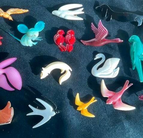 Vintage celluloid Dieren broches, Sieraden, Tassen en Uiterlijk, Antieke sieraden, Broche, Overige materialen, Ophalen of Verzenden