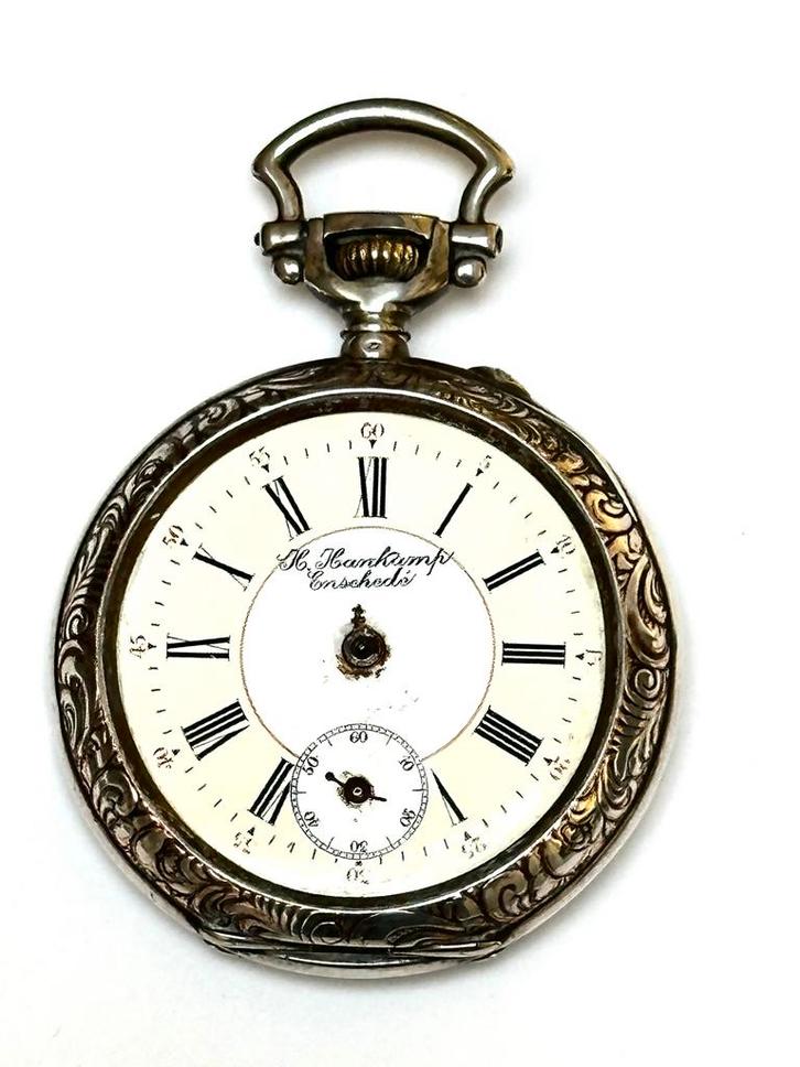 Zilveren zakhorloge H. Hankamp Enschede - Opknapper, Antiek en Kunst, Antiek | Klokken, Ophalen of Verzenden