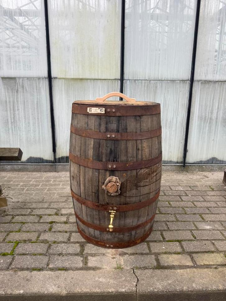 Regenton met messing kraan en deksel / Whiskyvat 200 Liter, Tuin en Terras, Regentonnen, Nieuw, Hout, 150 liter of meer, Ophalen of Verzenden