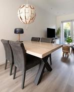 Massief eiken houten eettafel, 4 stoelen & een lamp, Huis en Inrichting, Tafels | Eettafels, Ophalen, Gebruikt, Eikenhout, 50 tot 100 cm