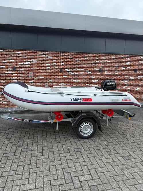 Prachtige combinatie! Rubberboot met motor èn boottrailer, Watersport en Boten, Rubberboten, Zo goed als nieuw, Yamaha, Aluminium