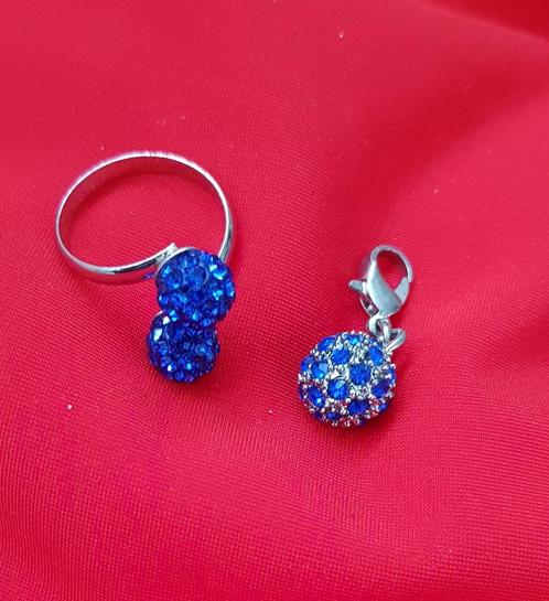 Sieraden setje ring ketting hanger kobalt blauw zilver kleur, Sieraden, Tassen en Uiterlijk, Overige Accessoires, Verzenden
