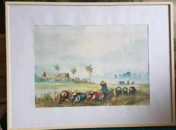 Aquarel Thailand gesigneerd Sompang (?) beschikbaar voor biedingen