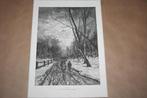 Antieke gravure - Winterlandschap (naar Münthe) - 1882 !!, Antiek en Kunst, Ophalen of Verzenden