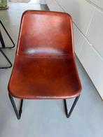 Bruine (imitatie)leren eetkamerstoel met stalen poten (6X), Huis en Inrichting, Stoelen, Ophalen, Gebruikt, Bruin, Leer