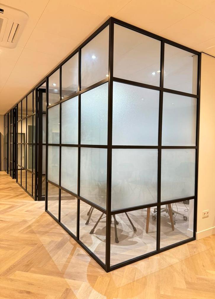 Stalen aluminium wand pui systeemwand deuren zwart, Doe-het-zelf en Verbouw, Kozijnen en Schuifpuien, Zo goed als nieuw, Schuifpui