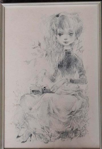 Secretaresse.  Potlood tekening.  Sign. Ca 1930/1940.  beschikbaar voor biedingen
