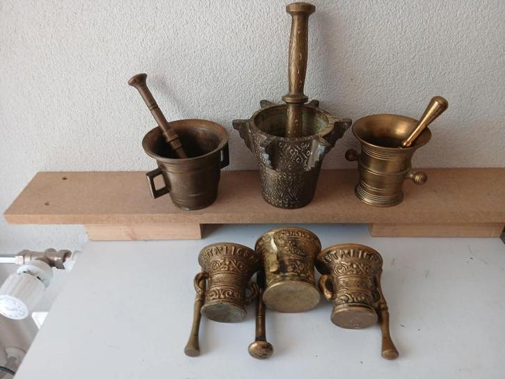 6 Bronzen Vijzels - Antiek, Antiek en Kunst, Antiek | Koper en Brons, Brons, Ophalen of Verzenden