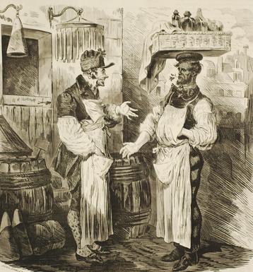 De twee kruideniers - Antieke illustratie (ca. 1850) beschikbaar voor biedingen