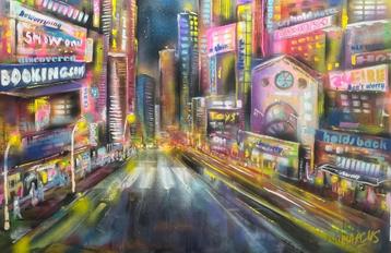 Night city 80 x 100 Acryl op doek schilderij