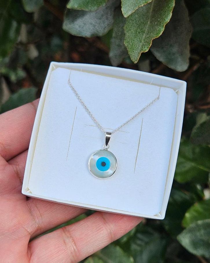 Boze Oog Ketting Anya - Echt Zilver, Sieraden, Tassen en Uiterlijk, Kettingen, Nieuw, Zilver, Zilver, Met hanger, Ophalen of Verzenden