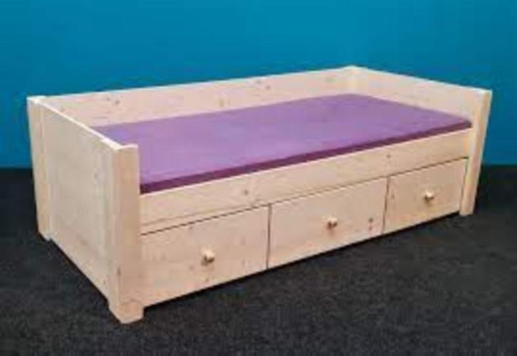 Massief HOUTEN BED model BOB met 3 laden, Kinderen en Baby's, Kinderkamer | Bedden, Nieuw, 180 cm of meer, 85 tot 100 cm, Lattenbodem